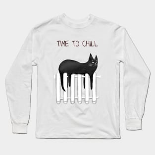 Cartoon funny black cat and the inscription "Time to chill". Long Sleeve T-Shirt